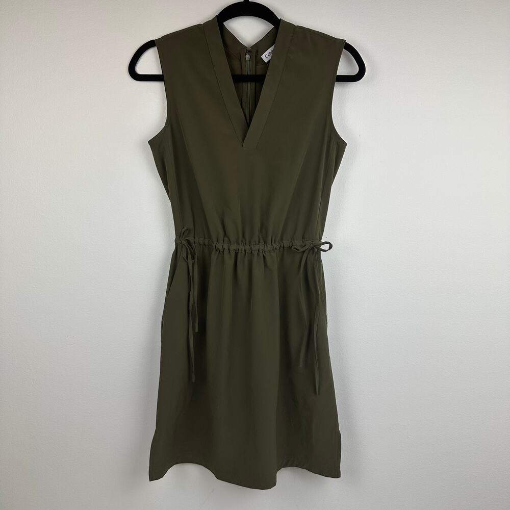 Calvin Klein Womens Sleeveless Cinched Waist Tie V-Neck Casual Green Dress 2